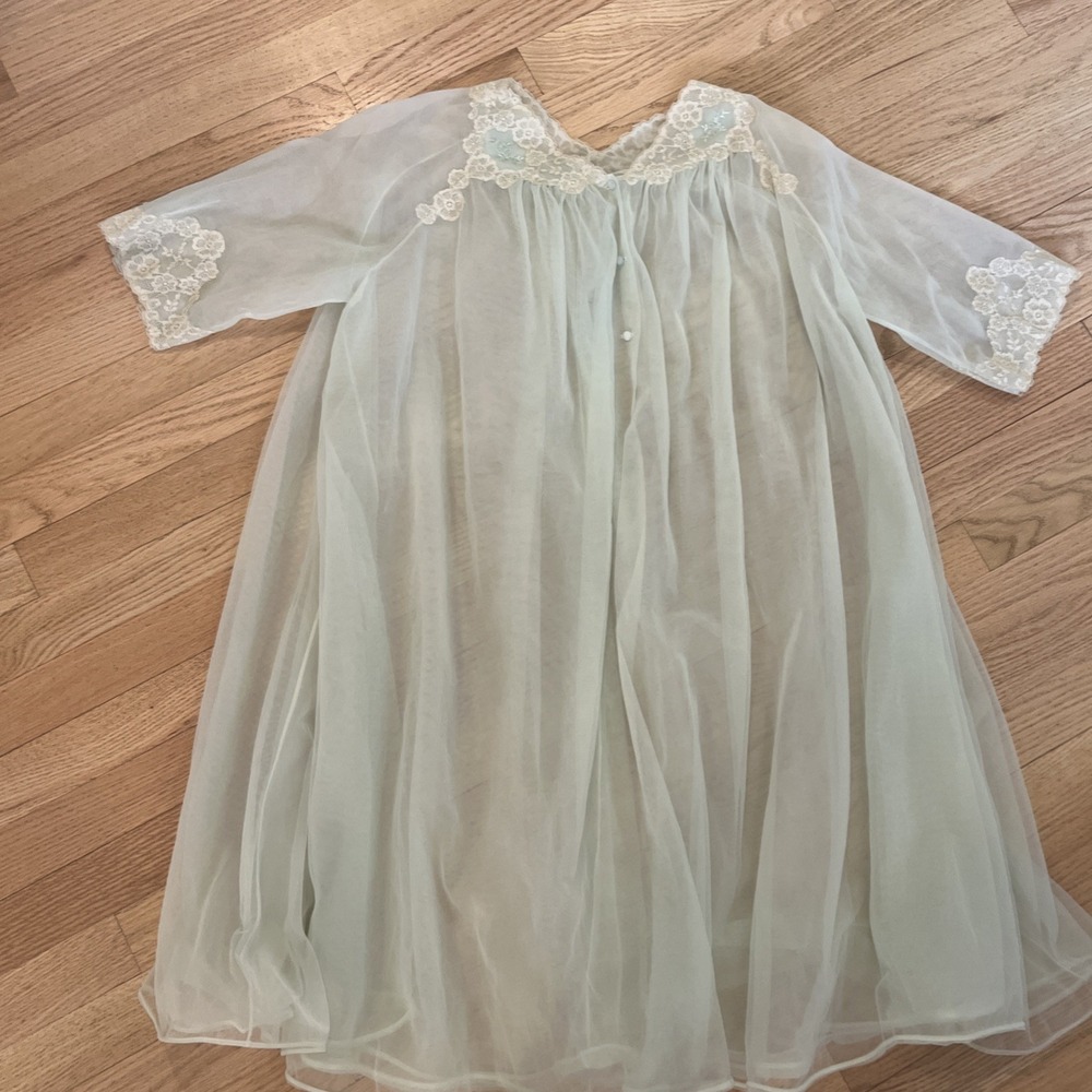 Vintage Van Raalte Double Layer Chiffon Lingerie  Robe Small S Green Nylon